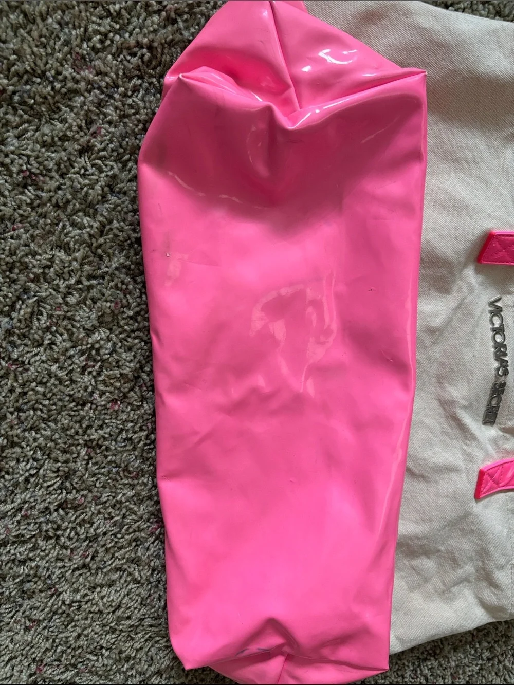 Victoria's Secret Cream & Neon Pink Canvas Beach Tote Bag